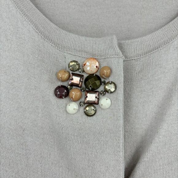 Boden Cardigan Sweater Tunic Size 14 Beige Silk Cotton Cashmere Embellished Snap - Picture 7 of 11